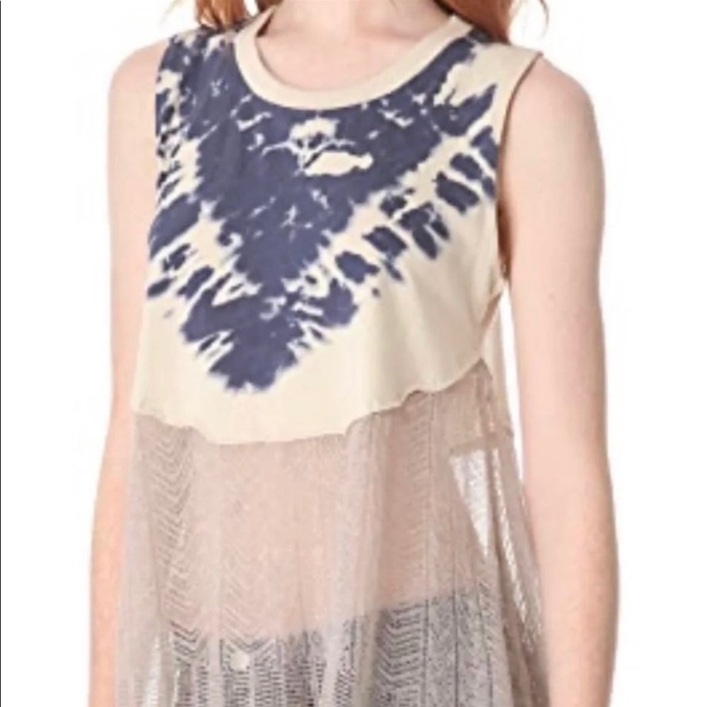Free People mixed material Tie Dye & lace Tunic. Perfect festival top